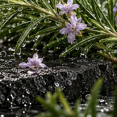 Fresh rosemary sprigs with water drops